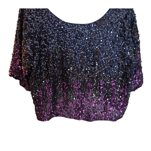 NWT Women's - Anthropologie Let Me Be Ombre Cropped Sequined Blouse, Size XL - Picture 4 of 10